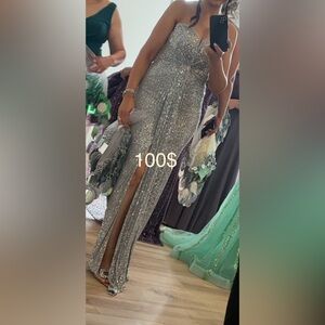 glittery silver fashion nova dress with slit